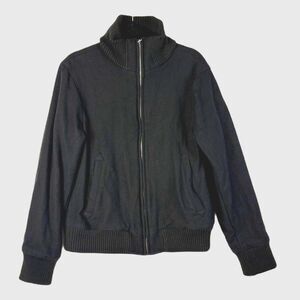 Gap Men's Black Wool Blend Full Zip Bomber Jacket Sweater Mock Neck Size Medium